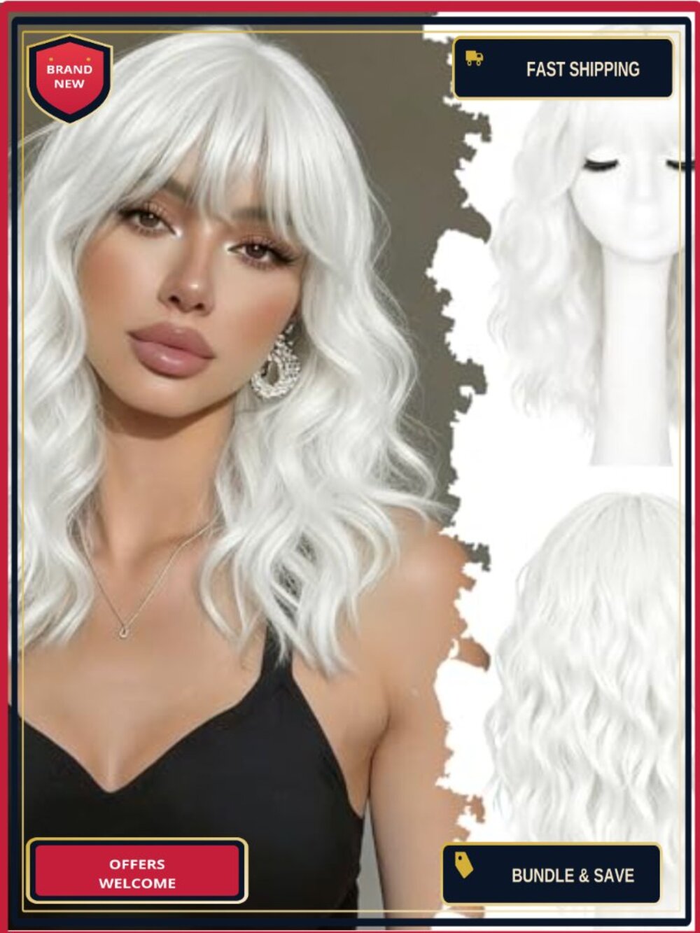 Short Wavy Wig with Bangs Synthetic Heat Resistant Cosplay Party Halloween